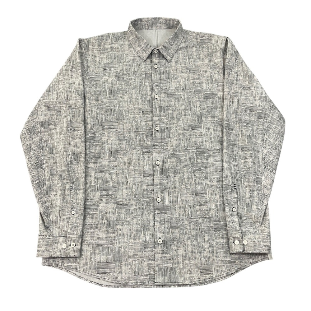 Lululemon Men's XL Long Sleeve Button Up Shirt Abstract Line Print Gray White